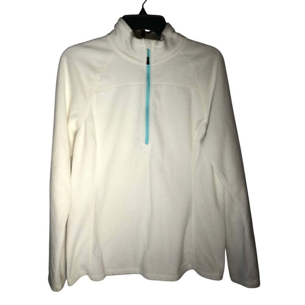 Eddie Bauer Top Large Womens Pullover Fleece Quarter Zip Long Sleeve Cream Large